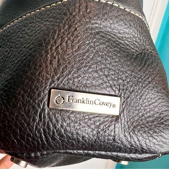 Franklin Covey Black Leather Tote with Silver Hardware - Picture 7 of 10